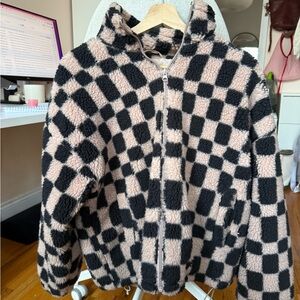 a new day Black and Creamy Pink Checkered Teddy Fleece Jacket